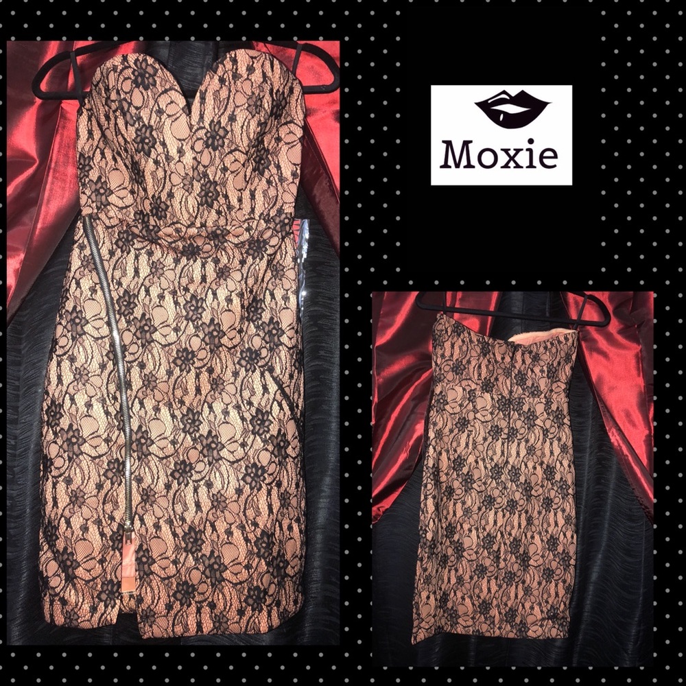 Strapless nude/black lace Midi Dress (Small)
